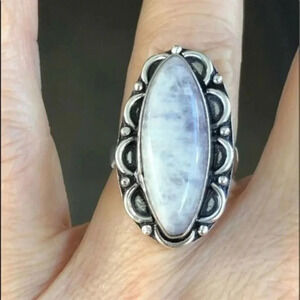 FREESIZE Radiant Flashy Purple Rainbow Moonstone 925 Sterling Silver Ring NWT